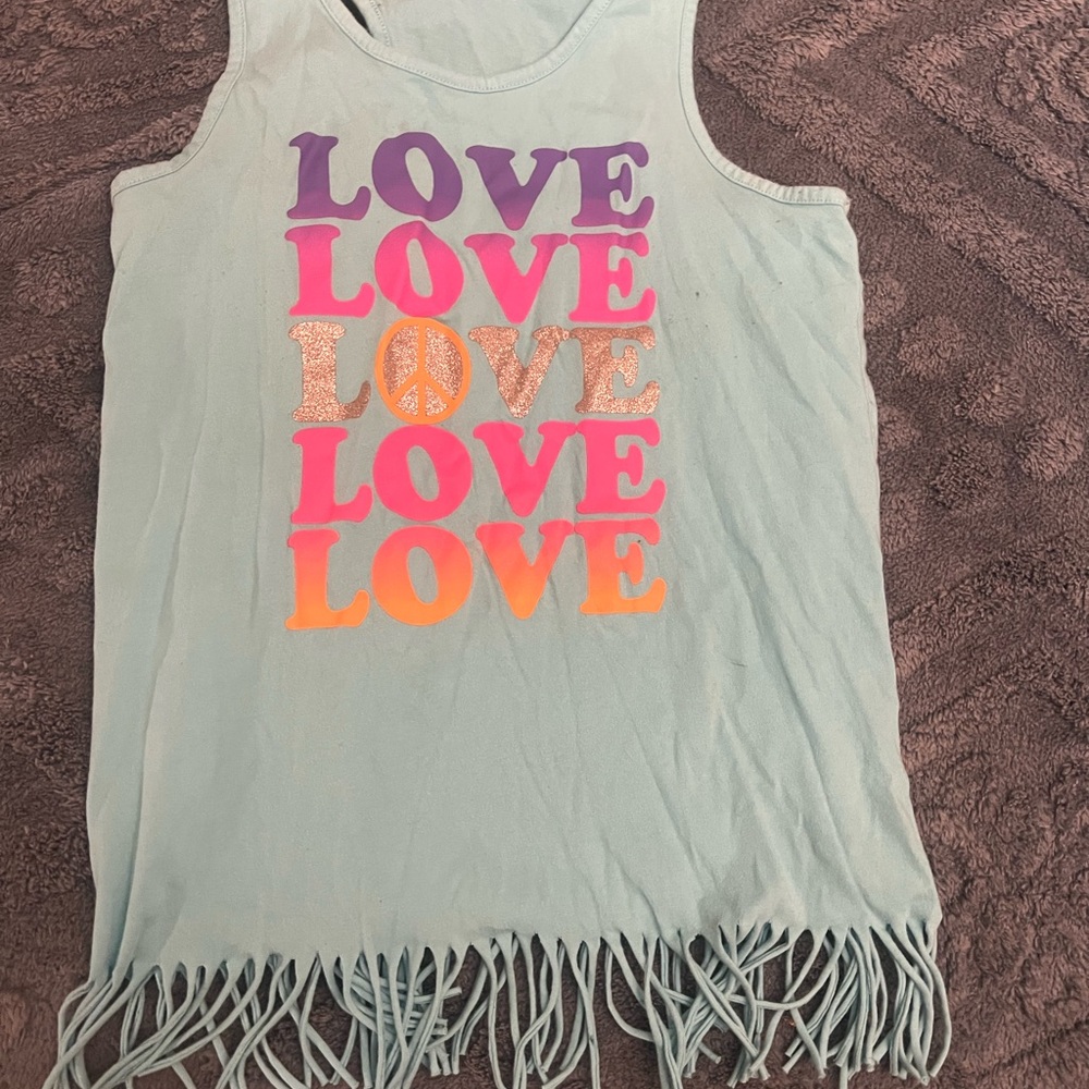 The Children's Place Light Blue Tank Top with Colorful Love Print